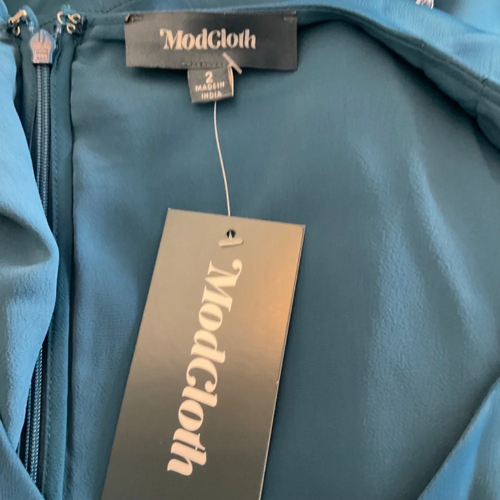 NWT Modcloth Blue Fit Flare Sleeveless Midi Dress wedding retro size 2
